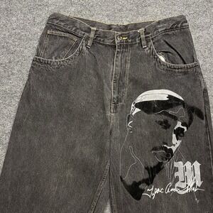 Makaveli Jeans Mens 36x34 Black Denim Distressed Baggy Hip Hop Tupac Y2K 2Pac